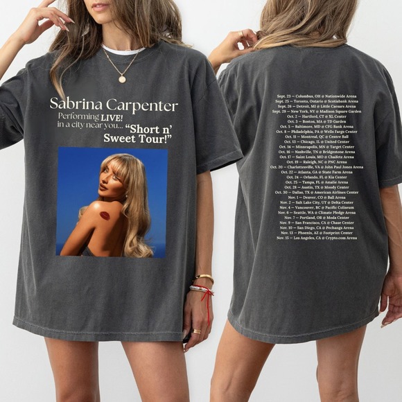 Sabrina Carpenter Short N' Sweet Tour T-Shirt, Short N' Sweet Tour 2 Sided - Picture 1 of 4